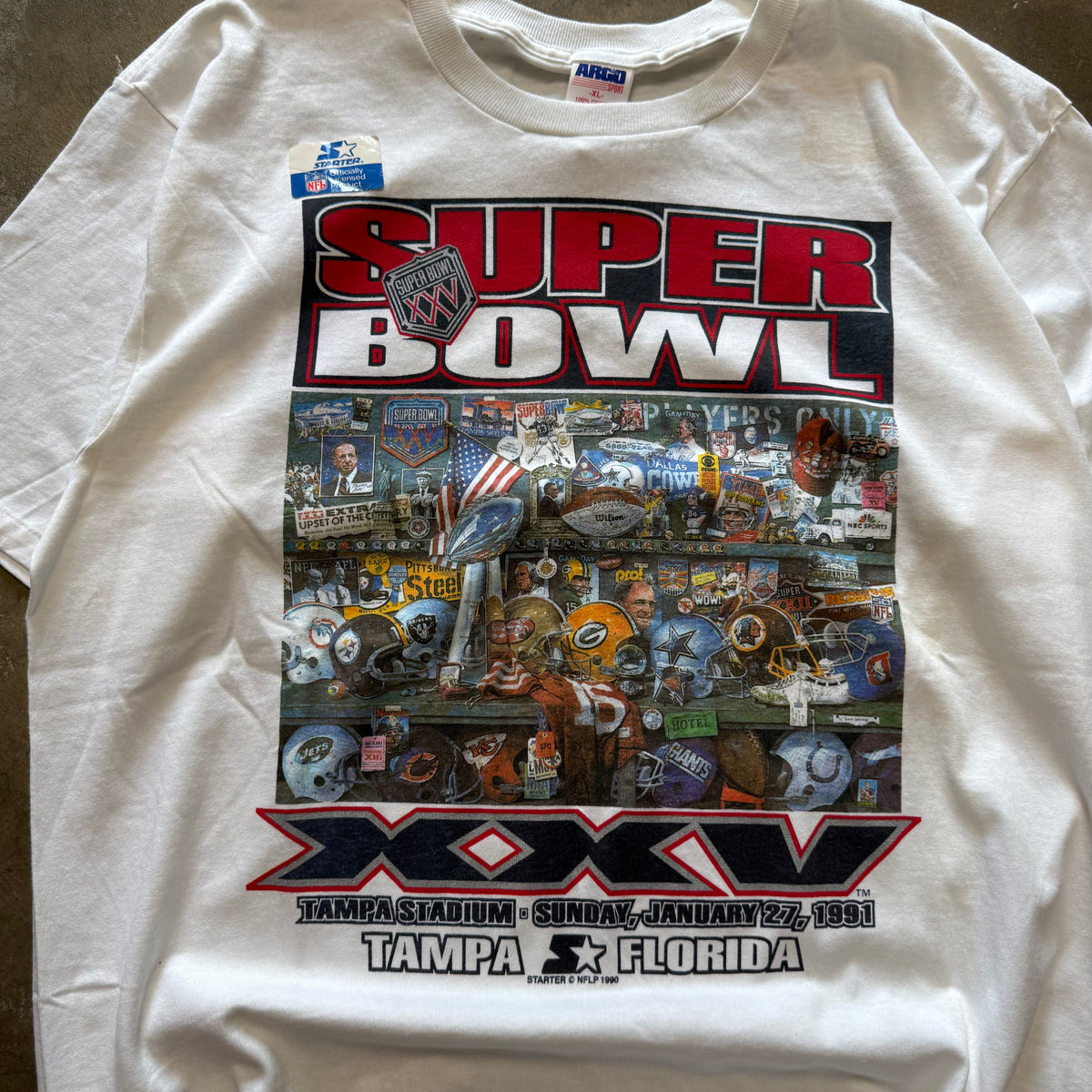 Size XL - Vintage 1990 Super Bowl XXV Tampa vs Florida tee NEW!!