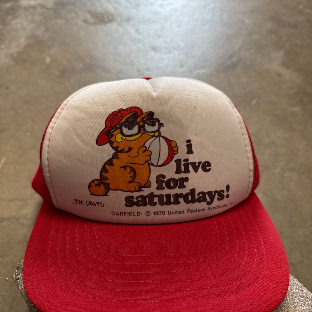 Vintage 80’s Jim Davis Garfield I live for saturdays Cap