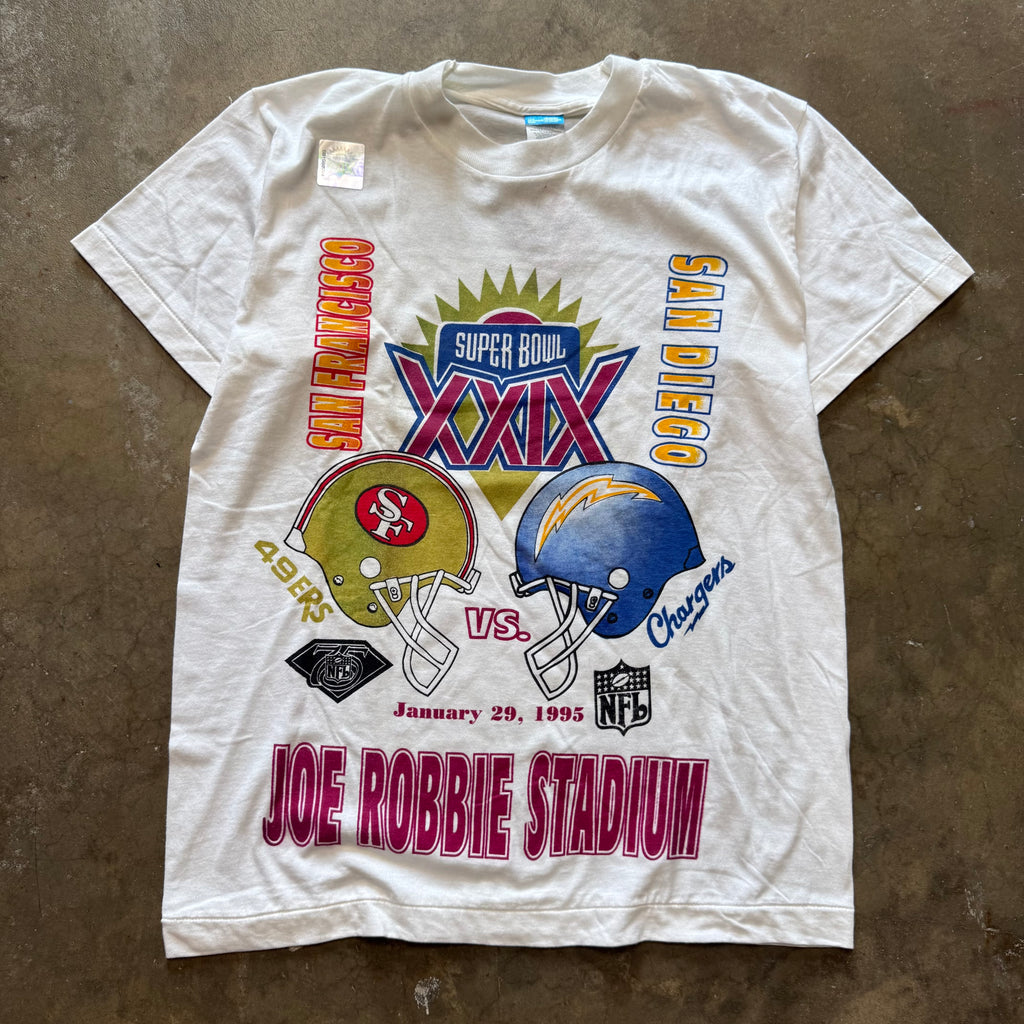 Size large - Vintage 1995 Super Bowl XXIX 49ers vs Chargers AOP Joe Robbie Stadium tee