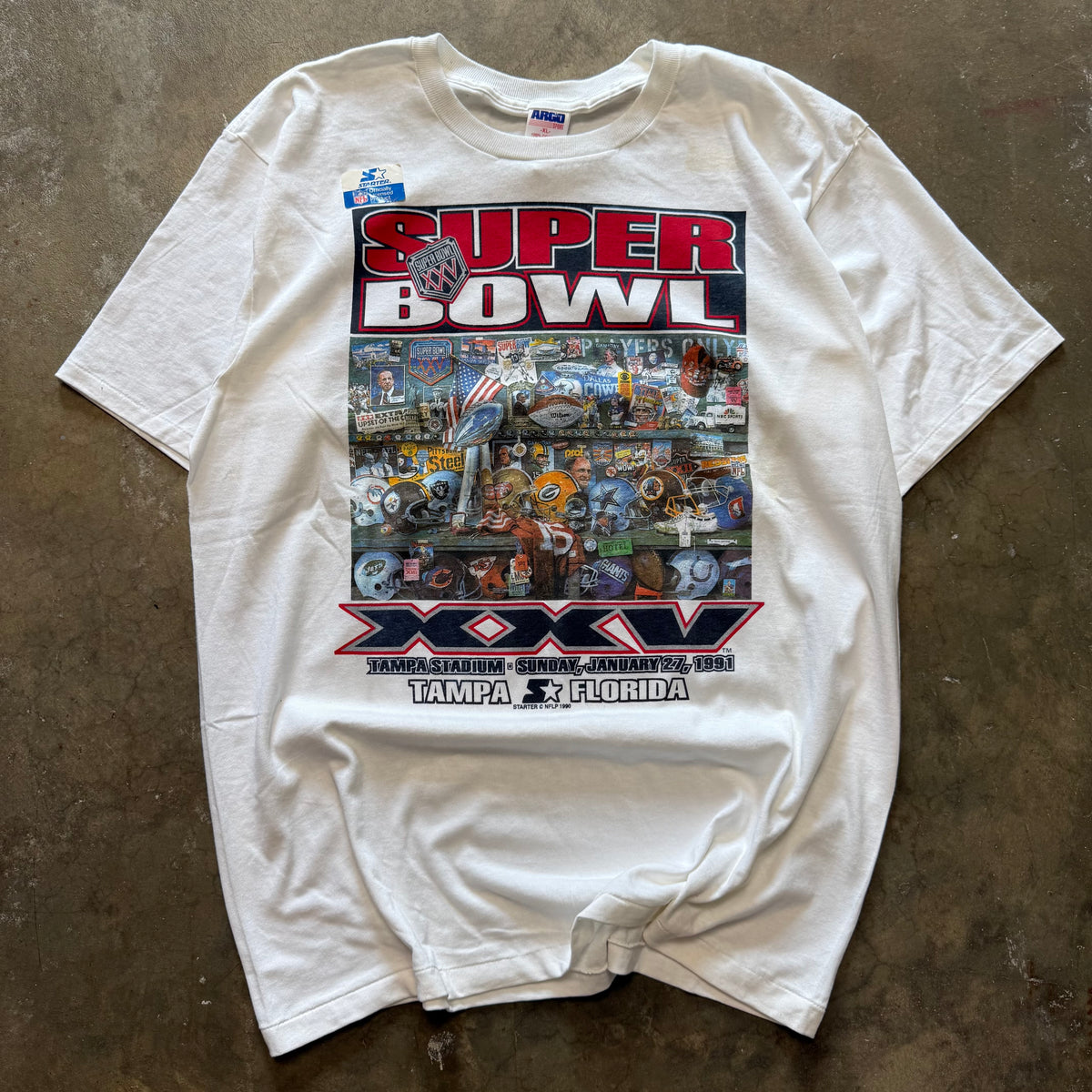 Size XL - Vintage 1990 Super Bowl XXV Tampa vs Florida tee NEW!!