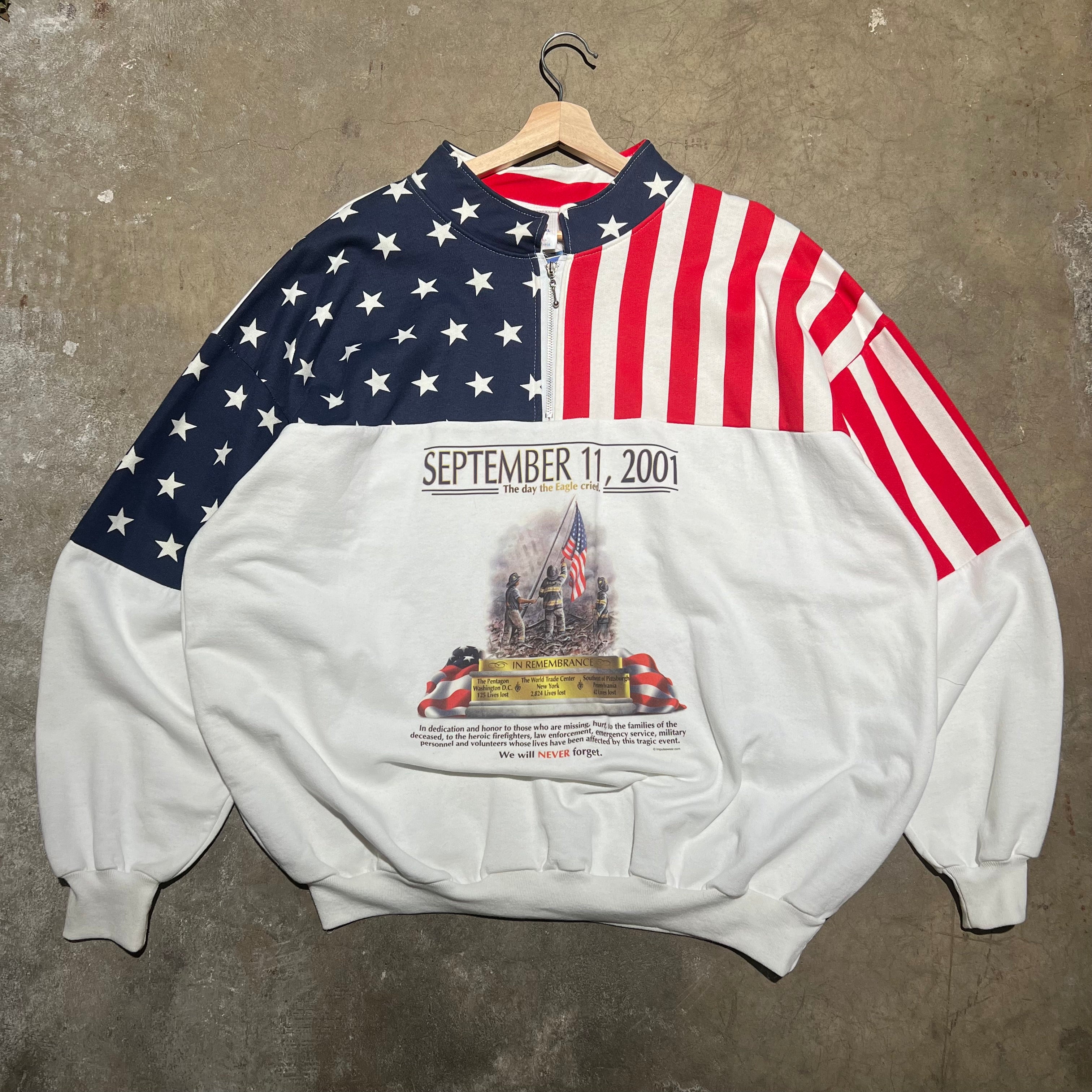 size xl - Vintage ' september 11, 2001 The day the Eagles cried American Flag ' crewneck