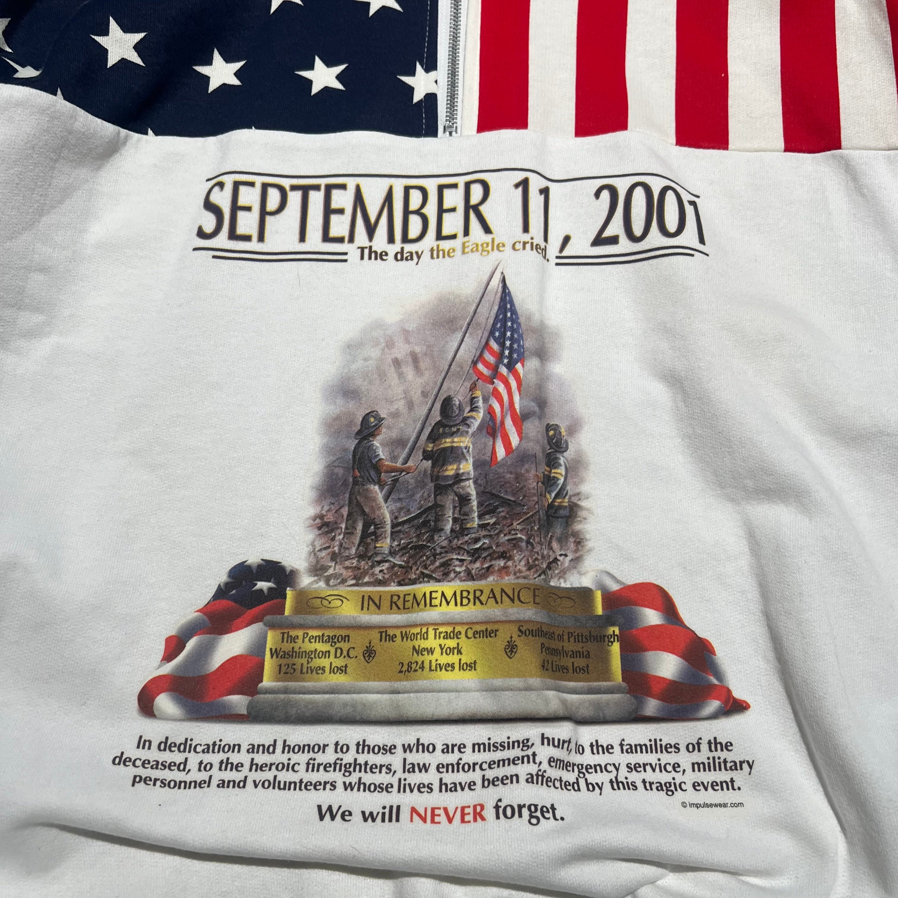 size xl - Vintage ' september 11, 2001 The day the Eagles cried American Flag ' crewneck