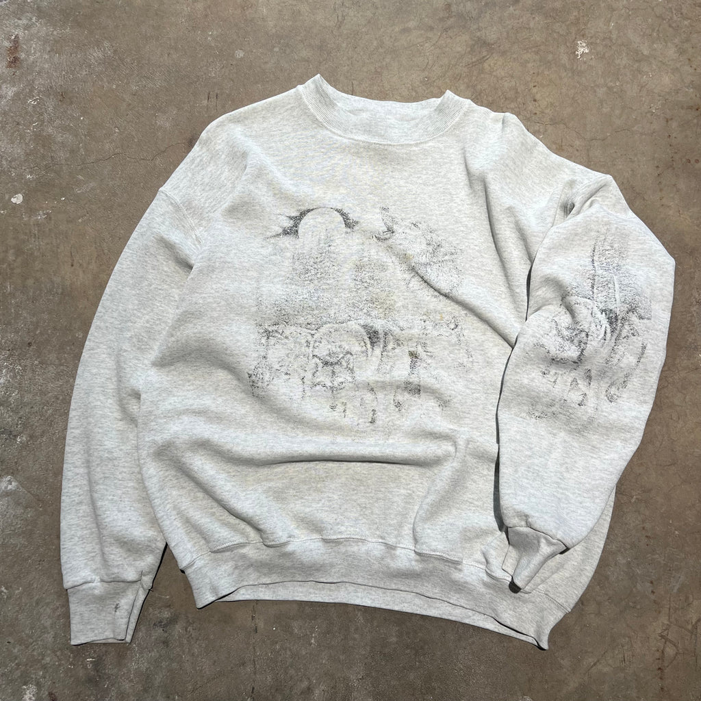 size large - Vintage ' Faded Wolf ' Crewneck