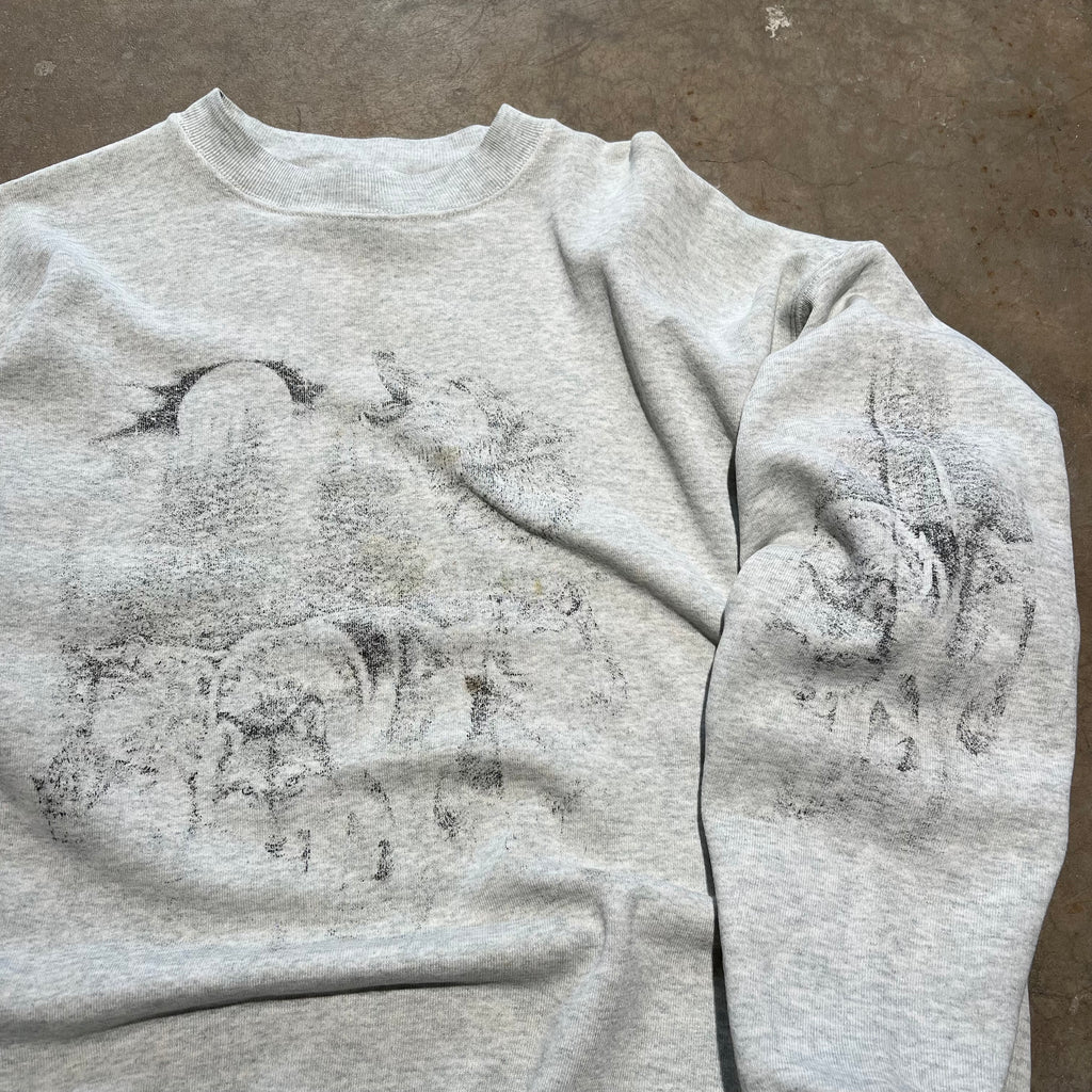 size large - Vintage ' Faded Wolf ' Crewneck