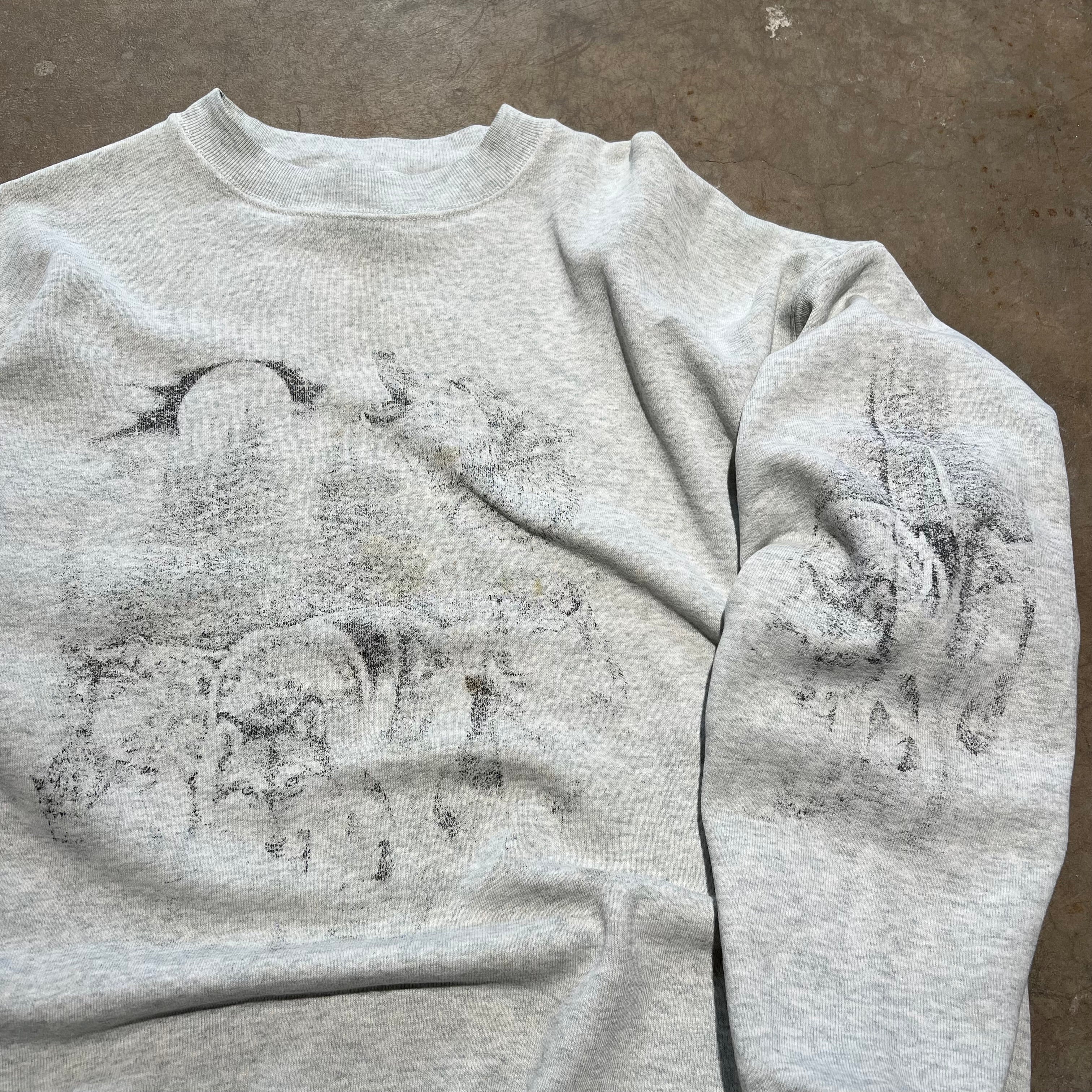 size large - Vintage ' Faded Wolf ' Crewneck