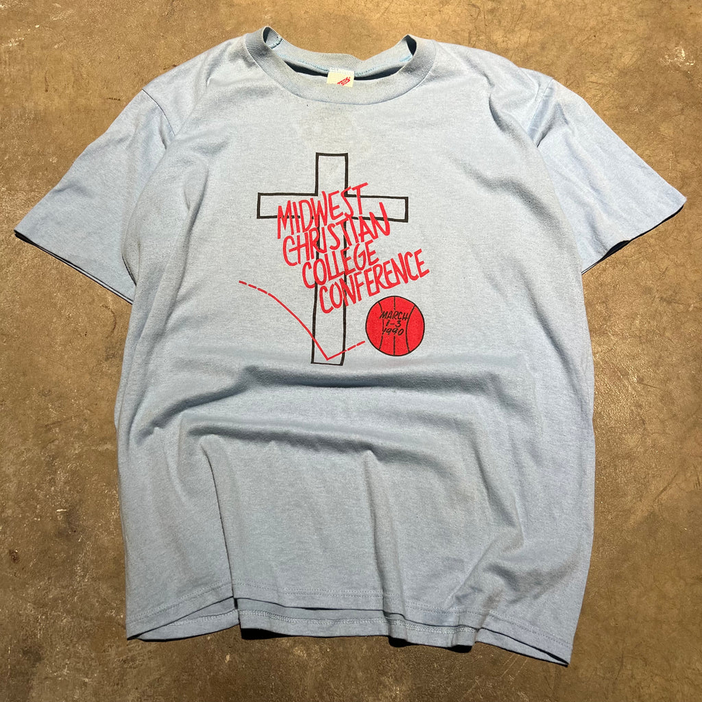 size large - Vintage ' Midwest Christian College Basketball ' tee