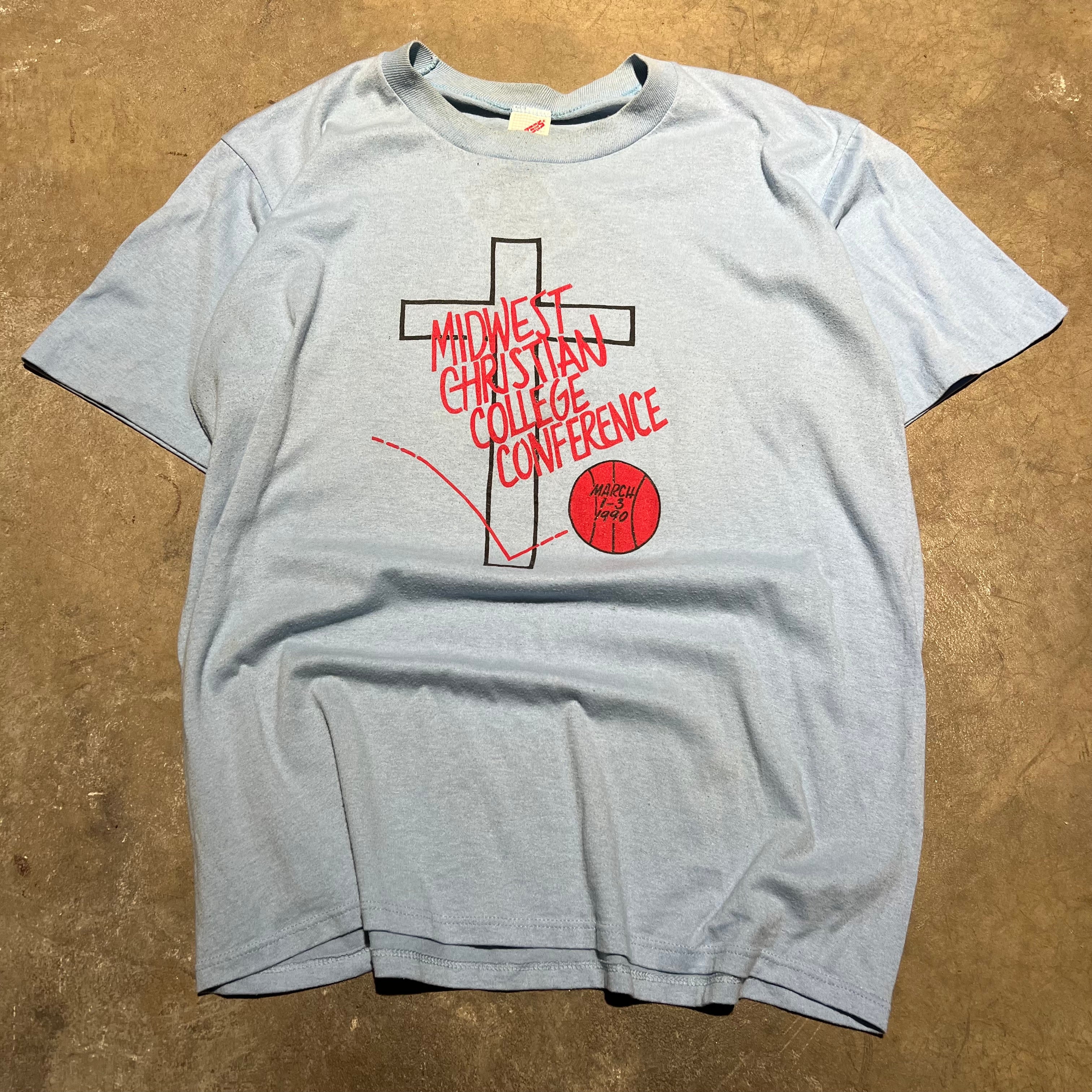 size large - Vintage ' Midwest Christian College Basketball ' tee