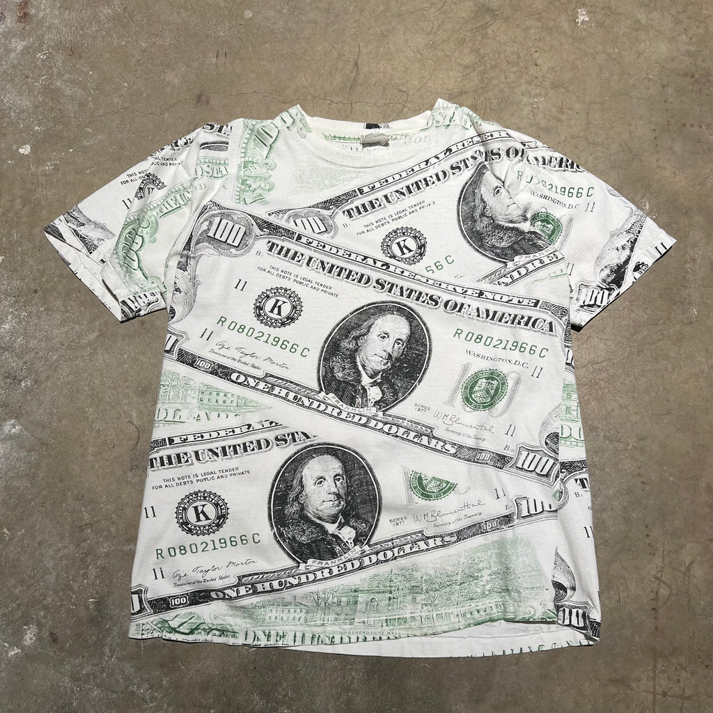 size large - Vintage ' 100 dollar Bill ' tee