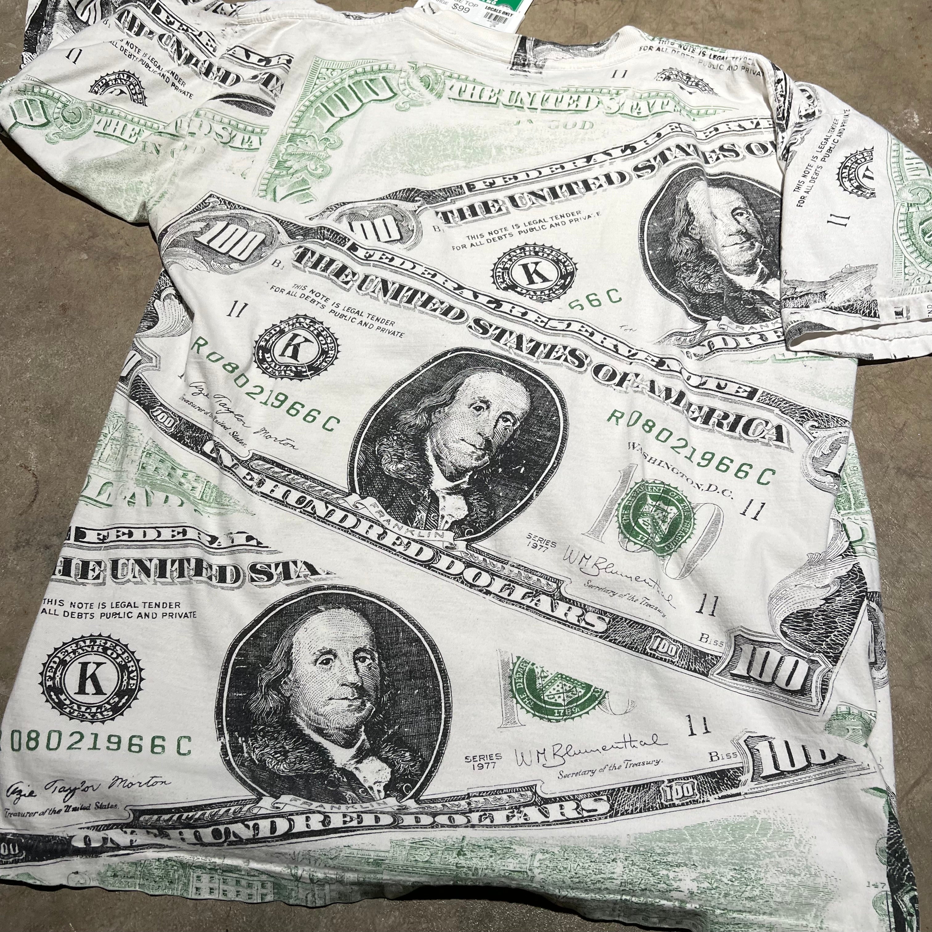 size large - Vintage ' 100 dollar Bill ' tee