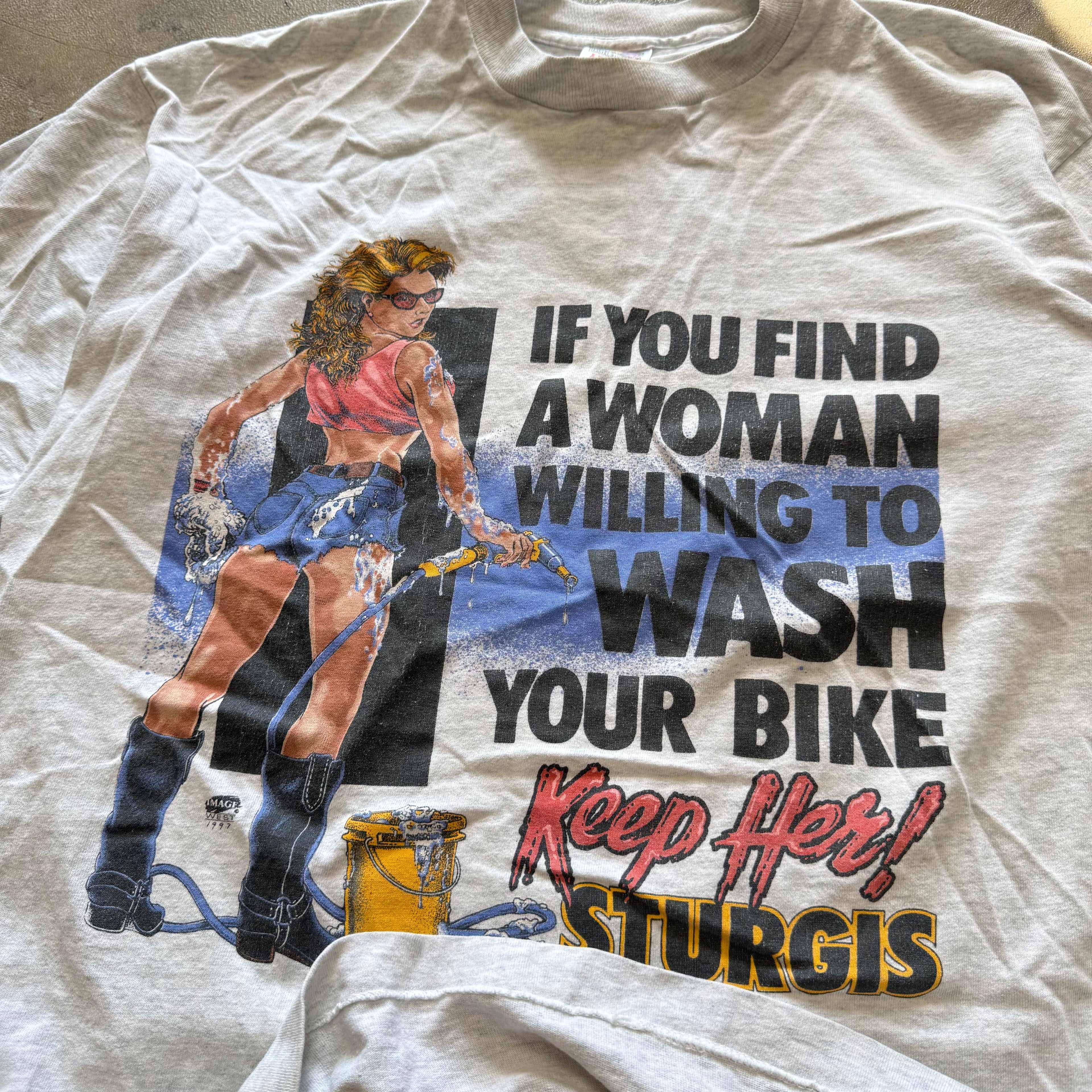 size XL - Vintage ' 1997  Sturgis Woman Wash Bike ' tee
