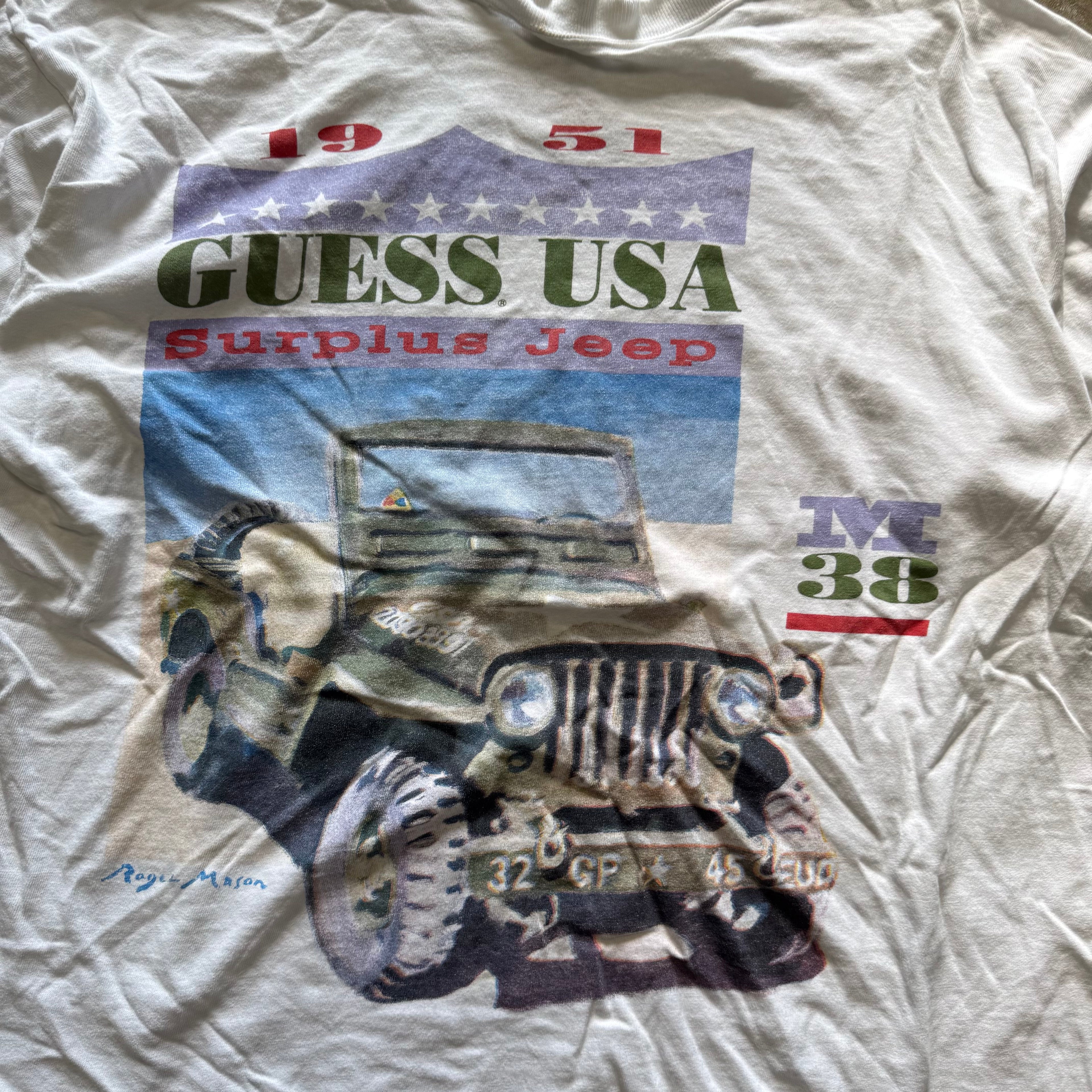 size large - Vintage ' Guess USA Surplus Jeep ' tee