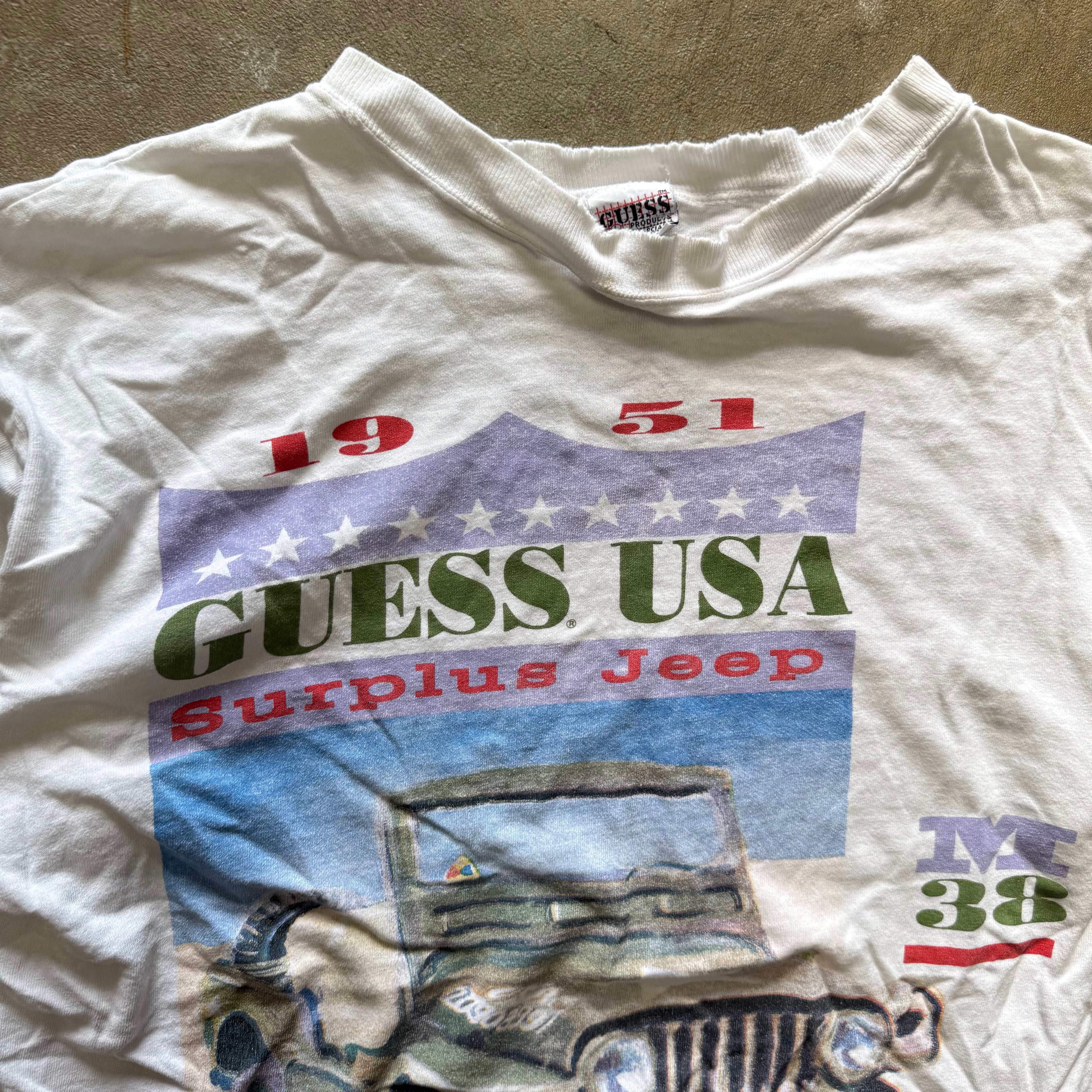 size large - Vintage ' Guess USA Surplus Jeep ' tee