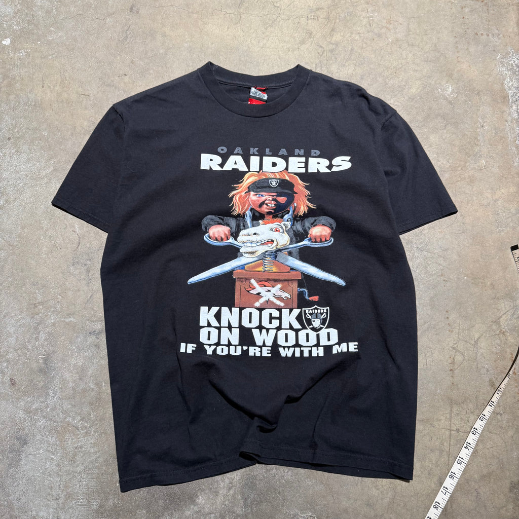 size xl - Vintage ' Oakland Raiders Knock on The Wood Denver Broncos ' Tee