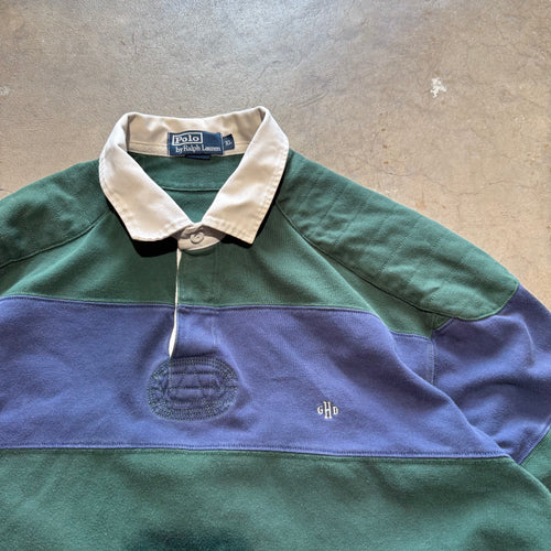 size xl - Vintage ' Green Blue Striped Polo '
