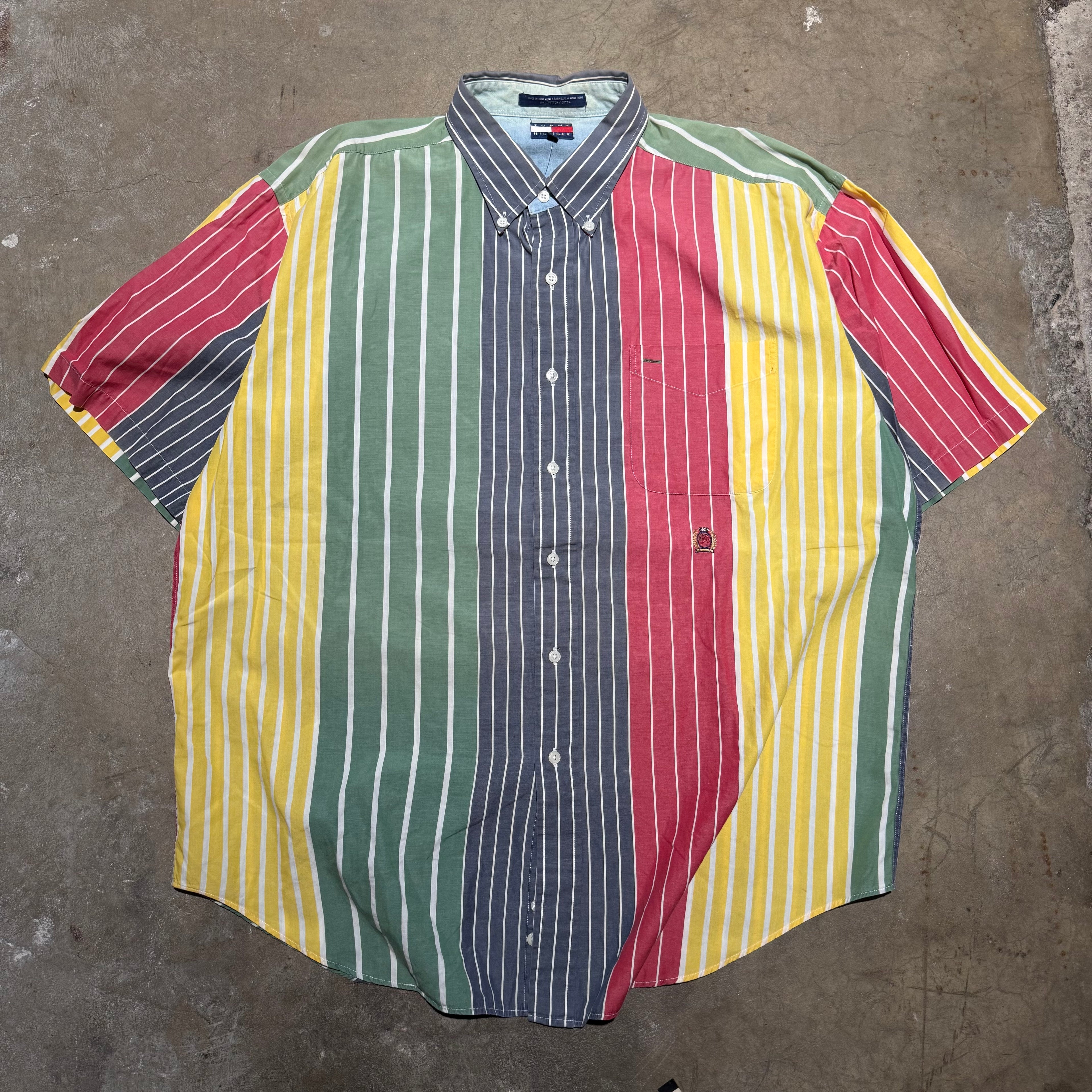 size xl - Vintage ' Tommy Hilfiger Striped Butt up Up ' tee