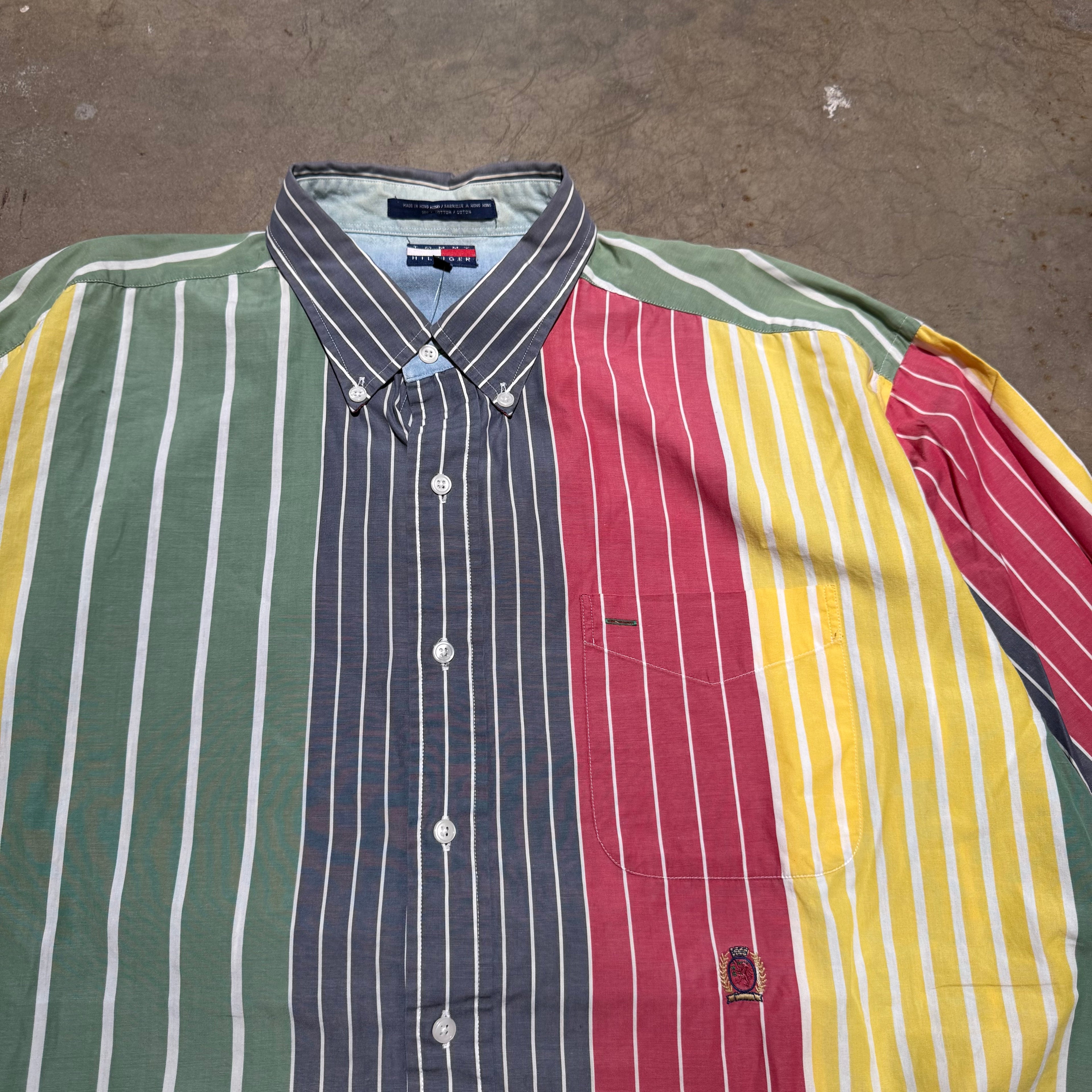 size xl - Vintage ' Tommy Hilfiger Striped Butt up Up ' tee