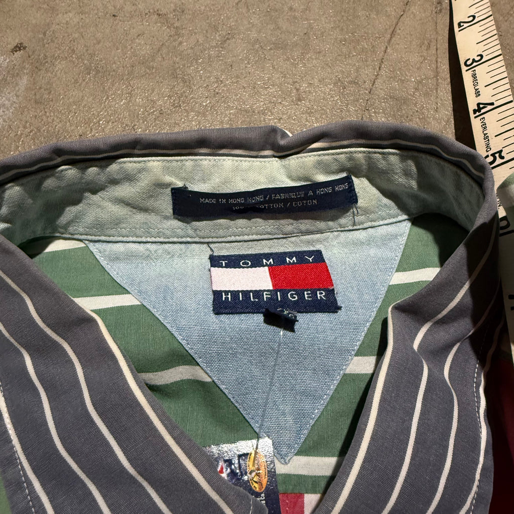 size xl - Vintage ' Tommy Hilfiger Striped Butt up Up ' tee