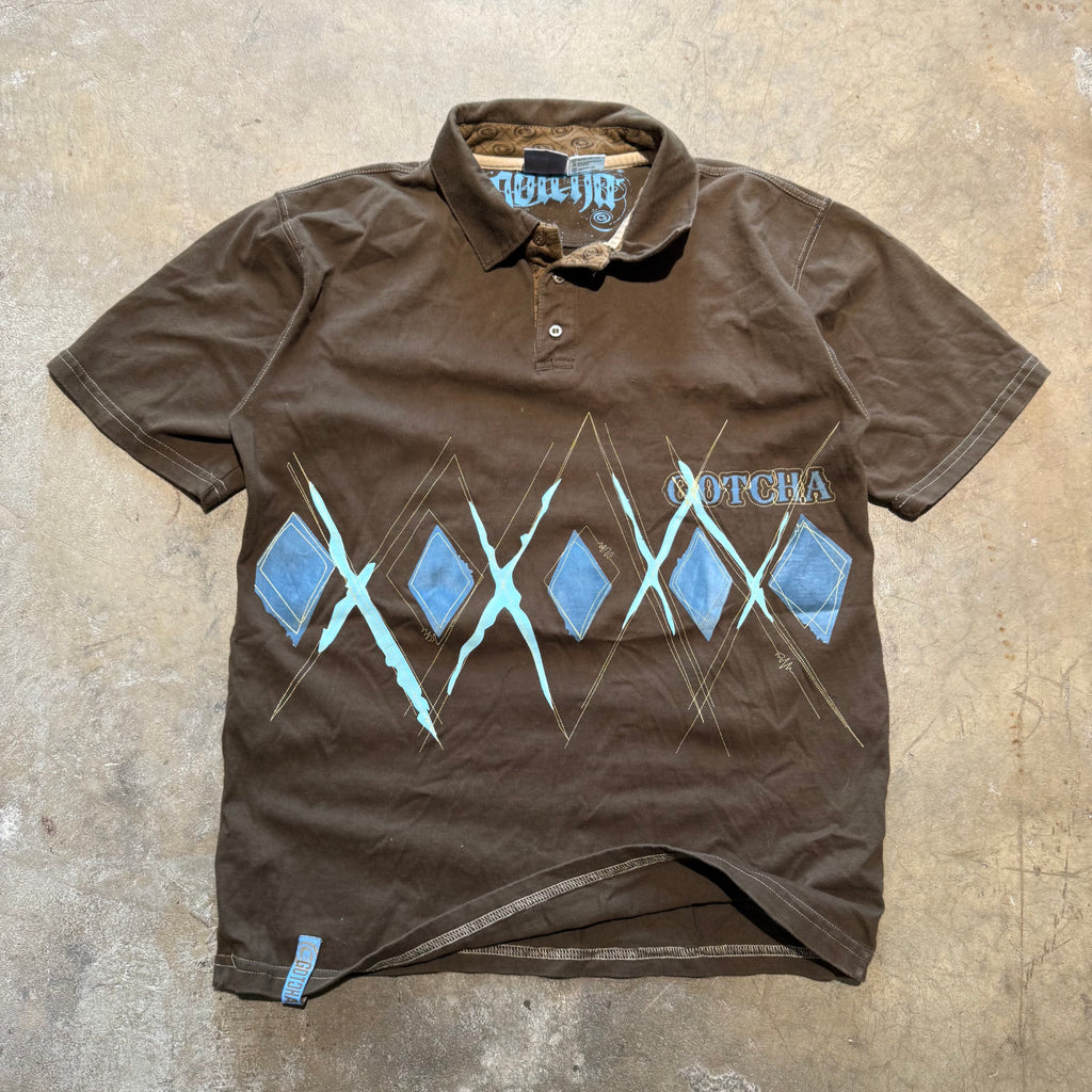 size medium - Vintage ' Gotcha Brown Button up ' tee
