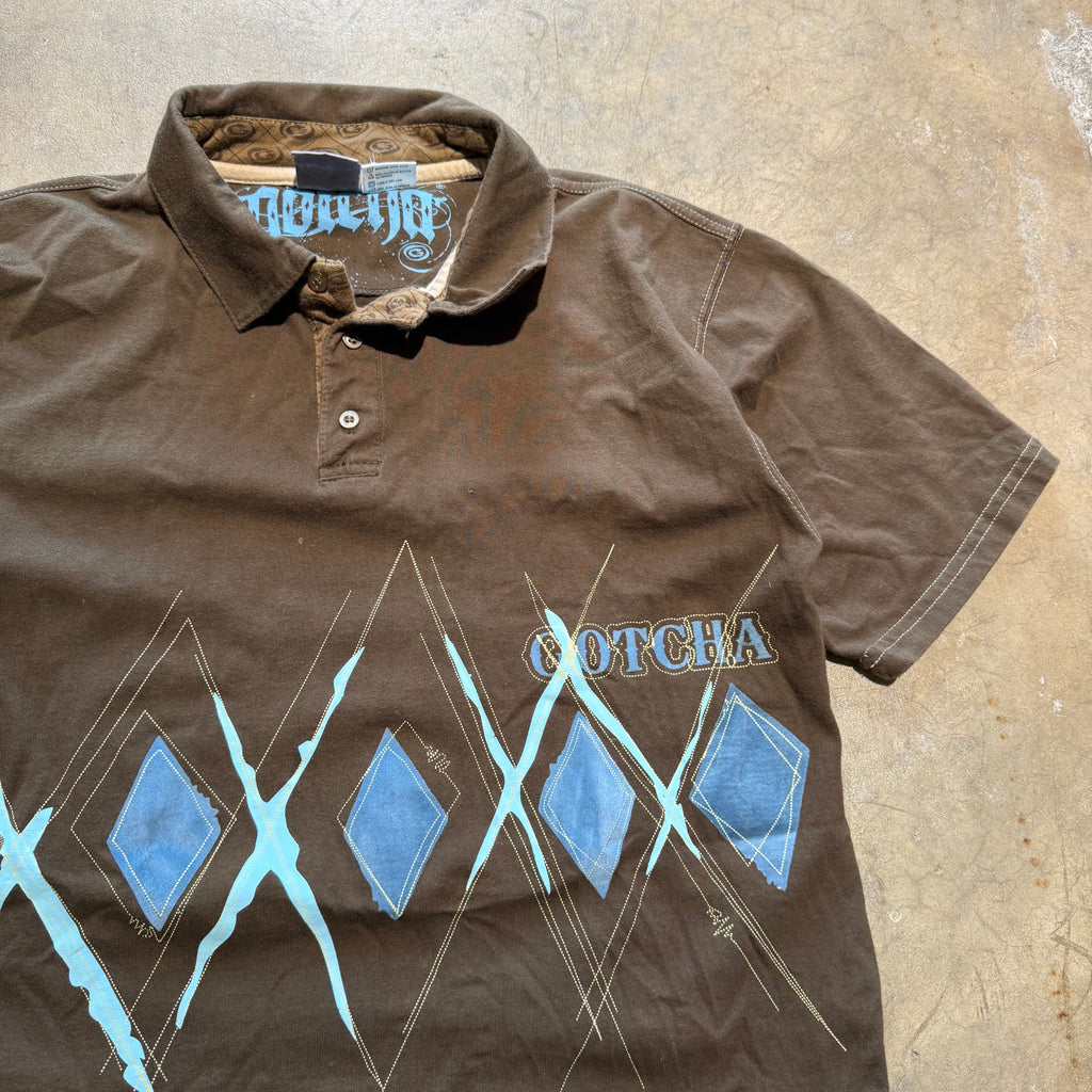 size medium - Vintage ' Gotcha Brown Button up ' tee