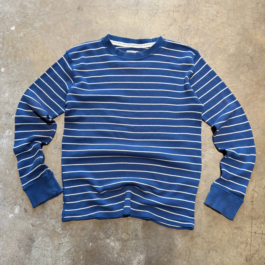 size large - Vintage ' Place Thermal Blue and white striped ' tee